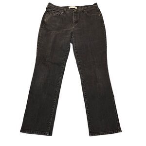 Levi Straight Leg 505 Dark Wash Black Denim Jeans Womens Size 12 Embroidered